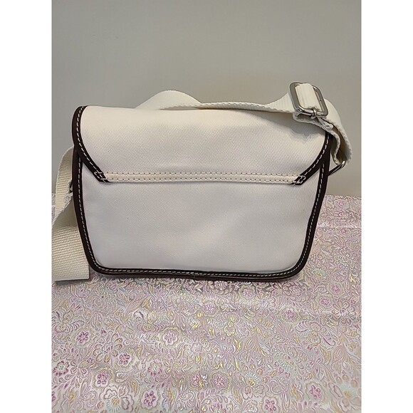Vintage New Lands End Beige Canvas Crossbody Purse W/BROWN Leather Strap Trim - Picture 6 of 8